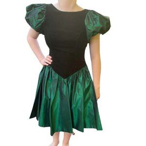 Vintage 80's prom dress Black Green fits like size 8